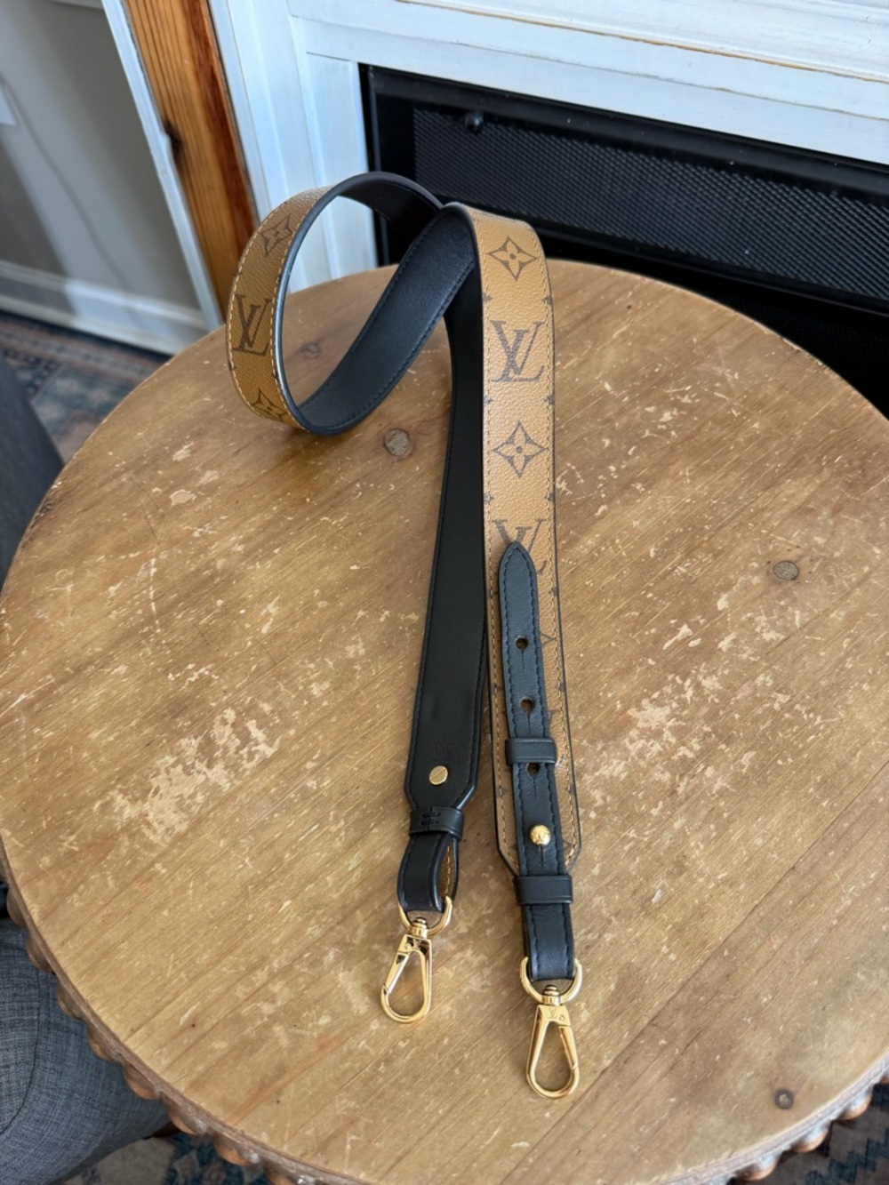 Louis Vuitton Monogram and black leather leather Reversible Crossbody Strap